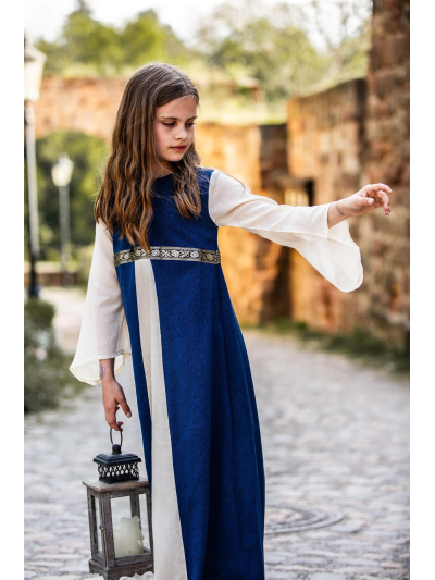 Trollfelsen Mittelalter Gewandung Leonardo Carbone Kinderkleid Piccola Donna Blau Natur5